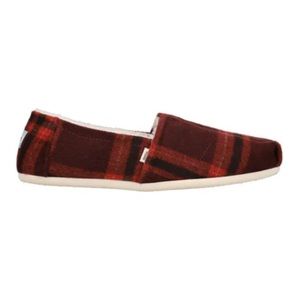 TOMS Belmont Wool Blend Red Plaid Flat